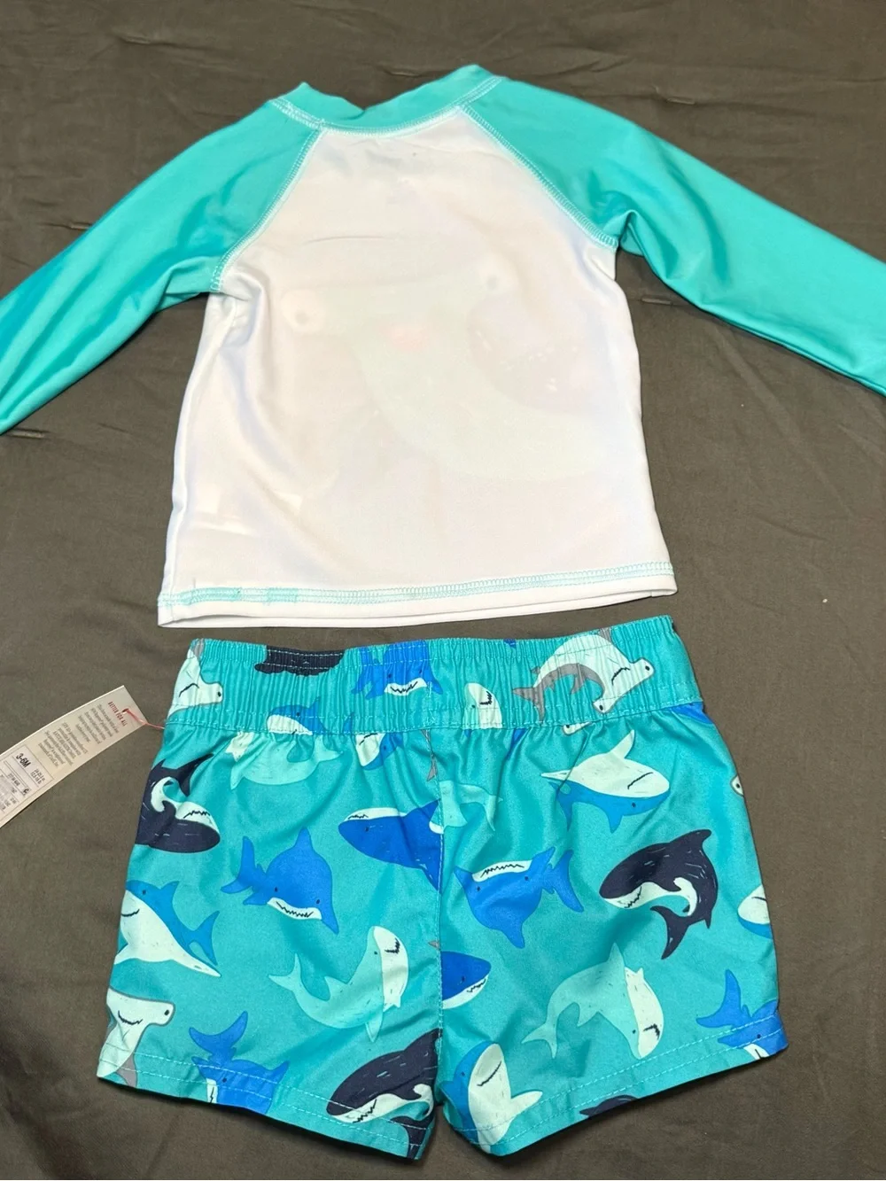 Cat & Jack Baby Teal Shark Rash Guard Set - Teal/White